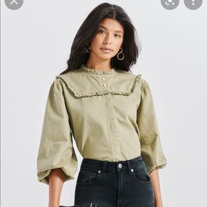 Something Navy Chambray Ruffle Shirt